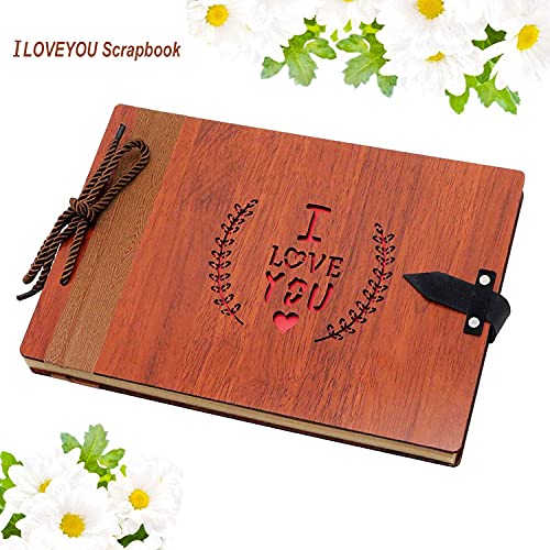 ZEEYUAN Wooden Photo Album Scrapbook DIY Photo Book Wedding Guest-Book 80 Pages Travel Memory Book Birthday Anniversary Valentine's Gift for Mother Father (I Love You) - color: I Love You