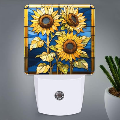 Sunflower Stained Glass Night Lights Plug into Wall for Room, Sunflower Night Light LED for Bedroom - color: Sunflower