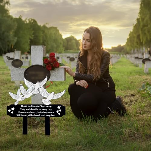 13 Inch White Doves Memorial Garden Stake - Metal Grave Decorations for Cemetery - Sturdy Thickened Peace Dove Plaque with Olive Branch, Sympathy Gift for Loss of Loved One(Dove) - style: Dove
