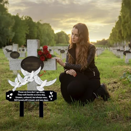 13 Inch White Doves Memorial Garden Stake - Metal Grave Decorations for Cemetery - Sturdy Thickened Peace Dove Plaque with Olive Branch, Sympathy Gift for Loss of Loved One(Dove) - style: Dove