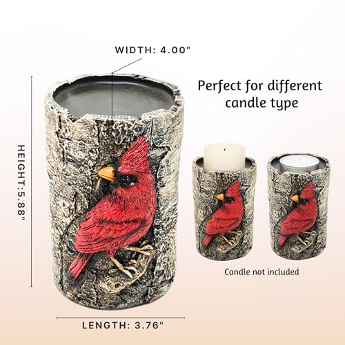 Cardinal Tealight Candle Holder, Faux Birch Resin Wood Decor, Rustic Votive Altar Centerpiece, Outdoor Garden or House Accent, Unique Bird Lover Unique Gifts for Women, Grandma & Mother in Law