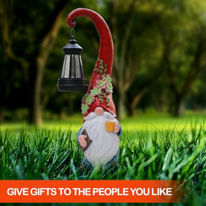 Garden Gnomes Outdoor Statue Solar Powered Gnome Decor - style: Red Hat Gnome 13.39in