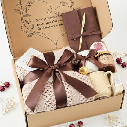 Sending Hug Gift Box for Women, Thinking of You Care Package, Best Friend Birthday Gifts, Get Well Soon Gifts for Women, Self Care Wellness Gift Set for Mom Sister Coworker