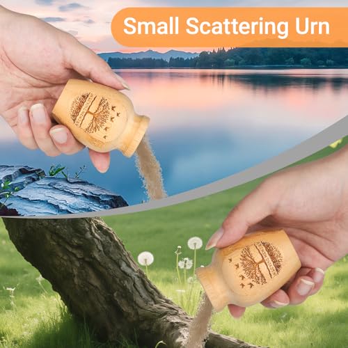 Small Urns for Human Ashes Keepsake Set of 2, Handcrafted Bamboo, Mini Cremation Keepsake Urn for Funeral Memorial or Home Decorative, 2" W x 3" H