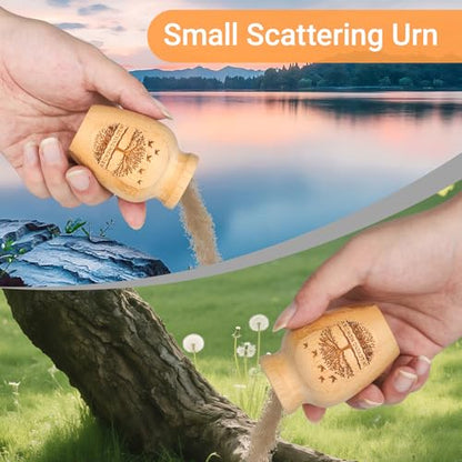 Small Urns for Human Ashes Keepsake Set of 2, Handcrafted Bamboo, Mini Cremation Keepsake Urn for Funeral Memorial or Home Decorative, 2" W x 3" H