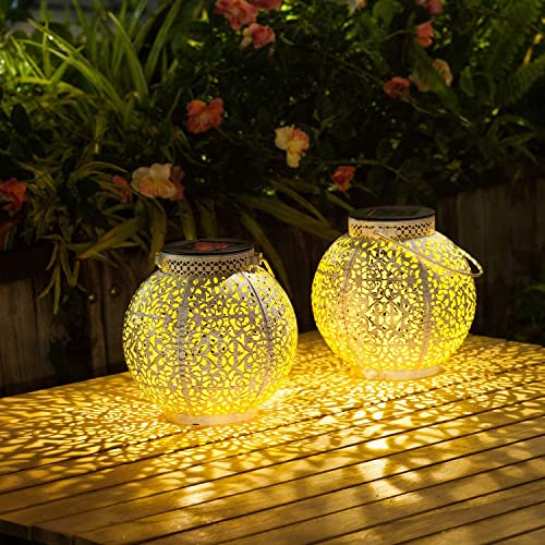 TAKE ME 2 Packs White Solar Lanterns Outdoor Waterproof Garden Laterns Metal Retro Lights for Mothers Gifts Mom Wife Grandma Birthday Gifts (White Set of 2) - color: White