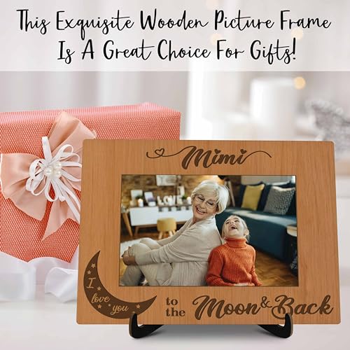 Grandma Pictures Frame, Mimi I Love You To The Moon & Back Photo Frame with Stand, Grandma Gifts From Grandson Granddaughter, Farmhouse Home Living Room Bedroom Office Decoration -a22 - color: Mimi