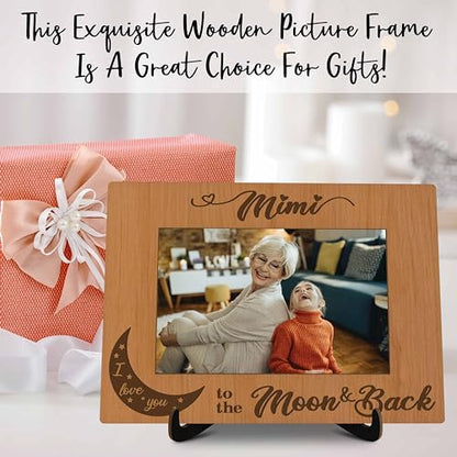 Grandma Pictures Frame, Mimi I Love You To The Moon & Back Photo Frame with Stand, Grandma Gifts From Grandson Granddaughter, Farmhouse Home Living Room Bedroom Office Decoration -a22 - color: Mimi
