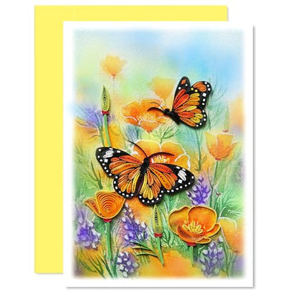 KingKraft Butterflies Quilling Card, Handcrafted Greeting Card for All Occasions, Birthday Card for Mom, Thinking of You, Get Well, Anniversary Card, Valentines Day, Mothers Day Card, Blank Inside - color: Butterflies