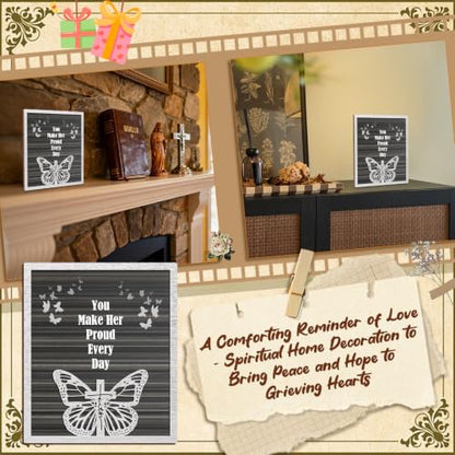 Memorial Plaque Sympathy Gifts for Loss of Loved One, "You Make Her Proud Every Day" Wooden Remembrance Sign for Bereavement, Funeral, Remembrance or Condolences - style: Make Her Proud