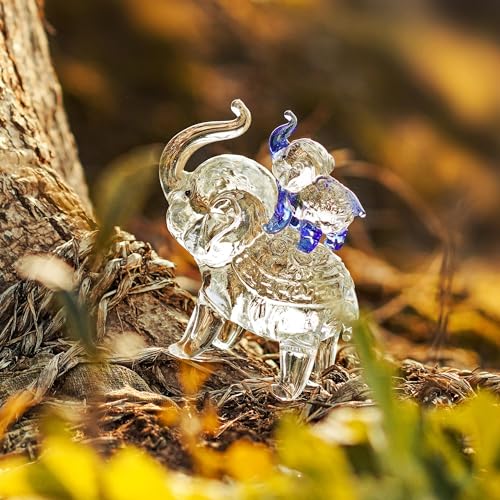 Crystal Elephant Figurines Glass Elephants Gifts for Women | Mom and Son Elephants Collectible, Home Office Tabletop Decor, Mother's Birthday Gifts, Glass Collectibles - style: mom-son(blue)