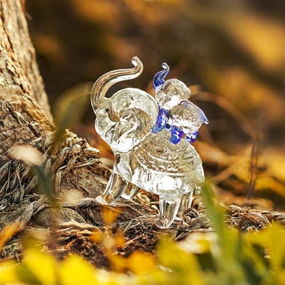 Crystal Elephant Figurines Glass Elephants Gifts for Women | Mom and Son Elephants Collectible, Home Office Tabletop Decor, Mother's Birthday Gifts, Glass Collectibles - style: mom-son(blue)