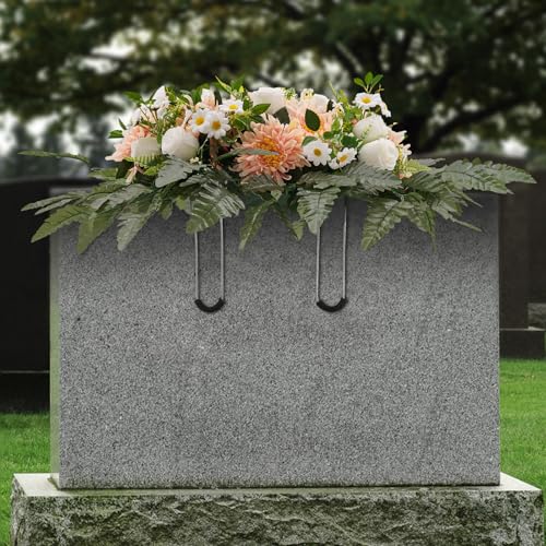 Artificial Realistic Flowers, Silk Outdoor Headstone Decor, Grave Decorations Funeral Arrangements, Yellow Red Wildflower Saddle for Headstone