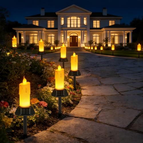 Flameless Grave Candles for Cemetery, Memorial Remembrance Climbing Flame Candles, Solar Powered Waterproof Outdoor Plastic Pillars with Detachable Stake (2 Pack) - size: 2 Pack