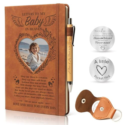 Letters to My Baby in Heaven: Memorial Gifts for Loss of Child, A5 Grief Journal with Heart Photo in Cover, Pocket Hug Keychain& Pen, Miscarriage Get Well Gift for Women Parents Mothers - style: Baby