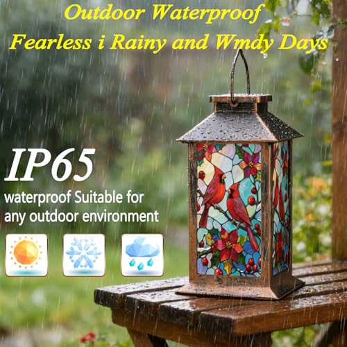 Solar Lanterns Outdoor Waterproof,Garden Decor Metal Hanging Decorative Solar Lights,Mothers Day Gifts,Birthday Gifts for Women Mom Grandma,Gardening Gifts for Yard,Patio, Lawn,Tabletop(Cardinal) - style: Style_ Red Bird