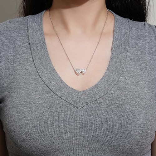 Sterling Silver Dual Infinity Urn Necklace for Women: Double Heart Cremation Necklaces Jewelry Hold Two Ashes - Infinity Memorial Keepsakes Pendant Jewelry Gifts for Loved Ones - color: Double-Heart