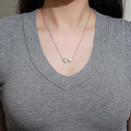 Sterling Silver Dual Infinity Urn Necklace for Women: Double Heart Cremation Necklaces Jewelry Hold Two Ashes - Infinity Memorial Keepsakes Pendant Jewelry Gifts for Loved Ones - color: Double-Heart