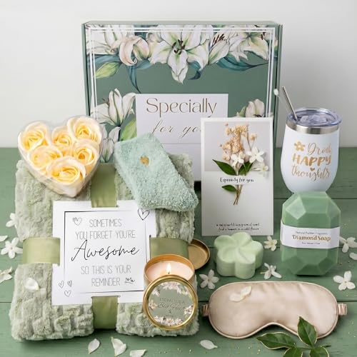Get Well Soon Gift Baskets for Women,Self Care Gift Package Box, Birthday,Spa & Sympathy Care Package Gifts Set for Mom, Wife, Girlfriend, Sister & Friends - color: Green