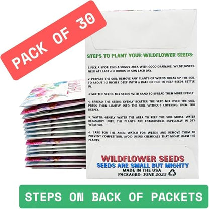 Wildflower Seed Packets Thank You Bunches Party Favors (Pack of 30) Express Gratitude Prefilled with Wildflower Seed Mix, Great Addition or Alternative to Thank You Cards (Pink Hummingbird) - color: Pink Hummingbird
