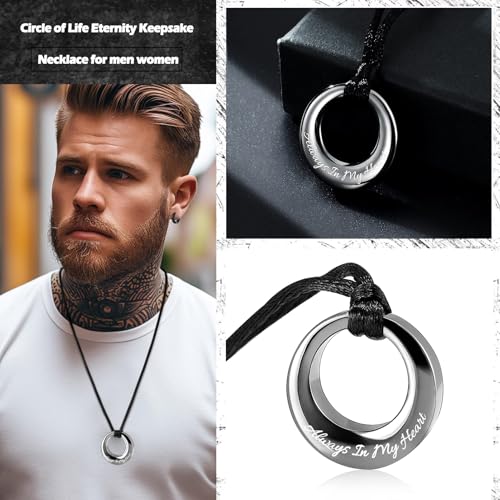 Hearbeingt Cremation Jewelry Urn Necklace for Ashes for Women Men, Circle of Life Eternity Memorial Pendant Ash Jewelry - color: Gun-Always in My Heart
