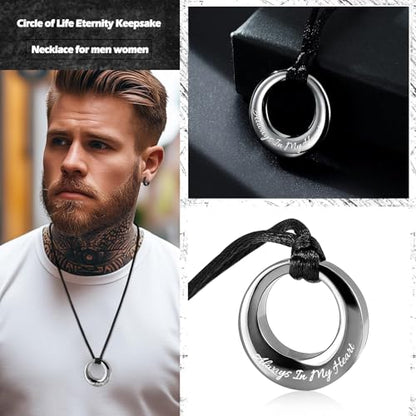 Hearbeingt Cremation Jewelry Urn Necklace for Ashes for Women Men, Circle of Life Eternity Memorial Pendant Ash Jewelry - color: Gun-Always in My Heart