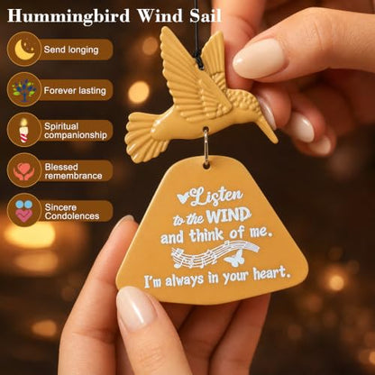 Memorial Wind Chimes with Hummingbird Crystal Ball, Sympathy Wind Chimes | Memorial Wind Chimes for Loss of Loved One with Sympathy Cards, Memorial Gift for Loss of Loved One Windchimes Remembrance