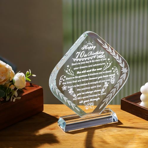 YWHL 70th Birthday Gifts for Women Men Meaningful Crystal Happy 70th Birthday Decorations Gift Best Gifts for 70 Year Old Mom Grandma Wife Dad Born in 1955 - style: 70th Birthday Gifts