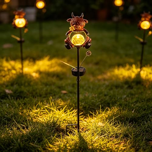 2 Pack Solar Highland Cow Garden Stake Lights for Outside Waterproof - color: Brown-2 Pack