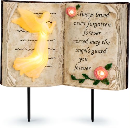 Solar Memorial Garden Lights, Angel Book Statue with Warm LED Glow, Weather-Resistant Outdoor Cemetery Decorations with 2 Removable Stakes, Sympathy Gifts for Loss of Loved One, Garden Yard Decor - color: Bible Angel