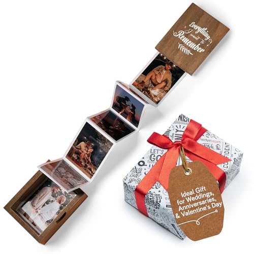Personalized Wooden Photo Keepsake with Accordion Pull-Out | Custom Birthday, Wedding, or Anniversary Memory Holder | Holds 14 Photos 3"x2" (Memories-Vertical) - color: Memories-Vertical