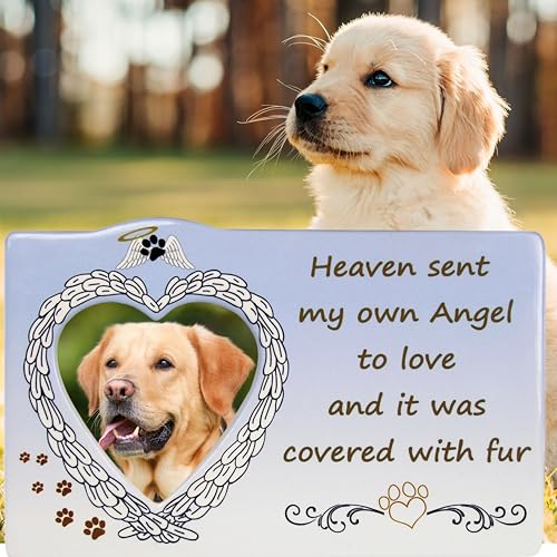 Pet Memorial Picture Frame with Heart Angel Wings – “Heaven Sent My Own Angel to Love and it Was Covered with Fur” – Sympathy Gift for Loss of Dog or Cat – Bereavement Photo Frame Holds 3” Photo
