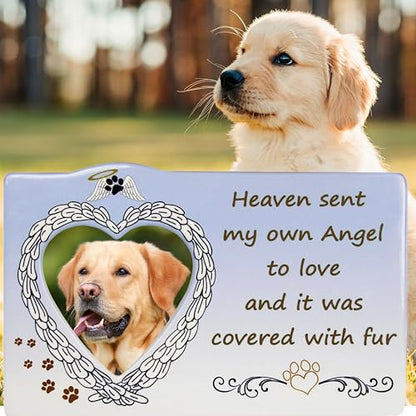 Pet Memorial Picture Frame with Heart Angel Wings – “Heaven Sent My Own Angel to Love and it Was Covered with Fur” – Sympathy Gift for Loss of Dog or Cat – Bereavement Photo Frame Holds 3” Photo