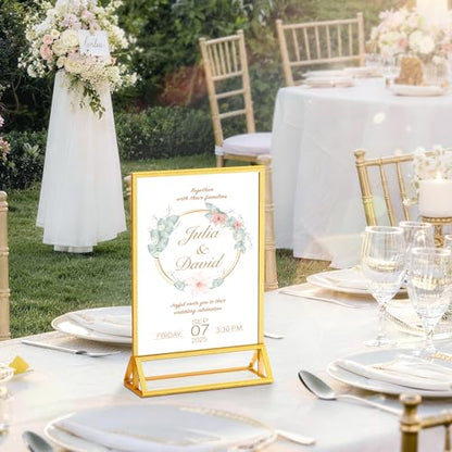 PPH-Sisy 4x6 Acrylic Sign Holder, 6 Pack Gold Picture Frame Double-Sided Clear Acrylic Sign Holder Flyer Menu Holder, Wedding Table Number Stands, Photo Frames for Office Home Event - color: Gold, size: 4x6-6 Pack