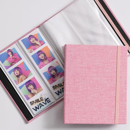 Hardcover Linen Photo Booth Photo Album - For Wedding or Party - Holds 80 Photobooth 2x6 Photo Strips - Slide In (ROSE PINK, 2X6) - color: ROSE PINK