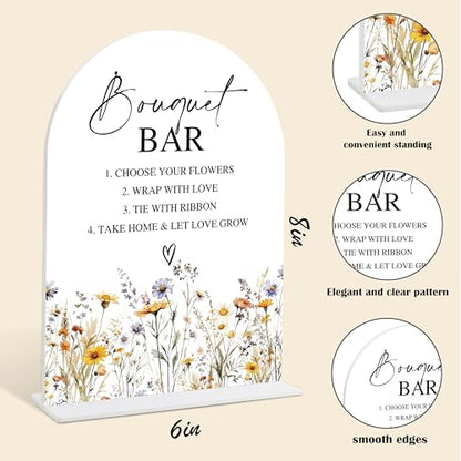 Wedding Signs for Ceremony and Reception, Boho Floral Acrylic Bouquet Bar Sign, Wedding Signage with Stand, Bridal Shower Table Centerpieces, Bouquet Bar Supplies for Engagement Reception Event, 24 - color: Bouquet Bar Sign, 24