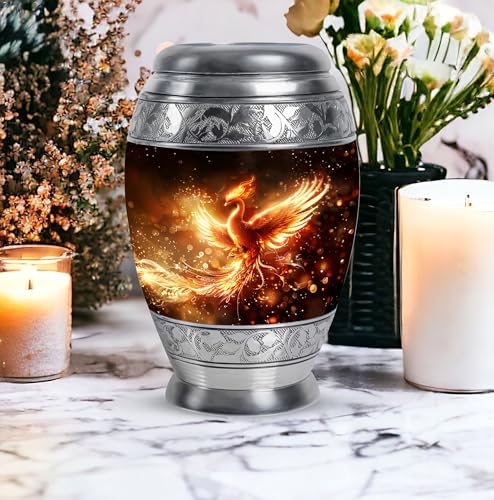 Phoenix Bird, Male & Female Urns, Combo of 1 Large Urn with Velvet Bag and 1 Small Keepsake, Memorial Urns, Funeral Urns, Cremation Urn for Human Ashes, Burial Urn, Keepsake Urns for Adult - size: 1 Large Urn (10inch)+1 Keepsake (3inch)