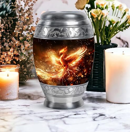 Phoenix Bird, Funeral Urns, Combo of 1 Large Urn with Velvet Bag and 4 Small Keepsake, Cremation Urn for Human Ashes, Keepsake Urns for Adult, Burial Urn, Memorial Urns, Male & Female Urns - size: 1 Large Urn(10inch)+4 Keepsake(3inch)