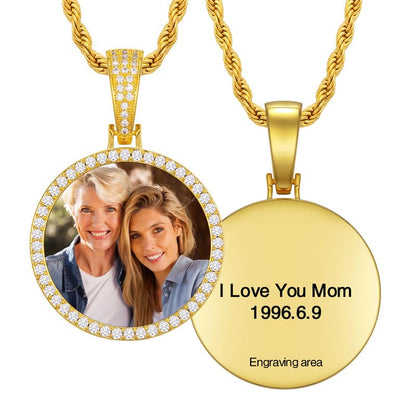 YIMERAIRE Customized Picture Necklace Personalized Circle Chain - color: 01 Circle Pendant Text(Gold)+Rope Chain 171