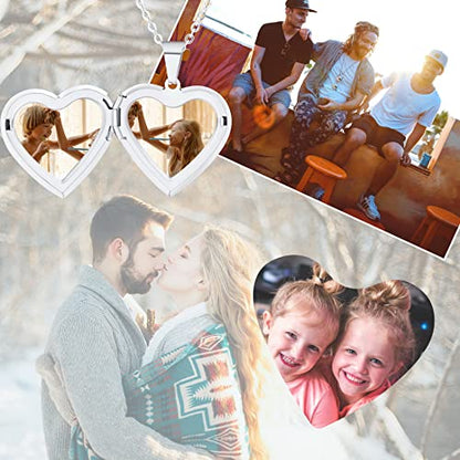 Personalized Heart Locket Necklace for Women with Picture Custom Inside Engraved Text Silver/Gold/Rose Gold Photo Locket Stainless Steel Memorial Gifts for Mom Daughter Grandmother - color: D1: Always in my heart (Silver)