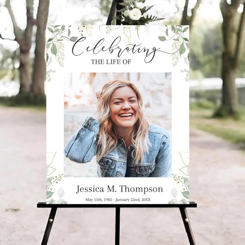 Greenery & Gold Funeral Welcome Sign, Celebration of Life Welcome Sign, in Loving Memory Sign, Celebration of Life, Celebration of Life Sign, Memorial Sign with Photo *2 - color: Version #27