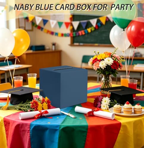 SietDESEO Navy Blue Card Box with Slot Money Gift Card Box Holder for Party Wedding Reception Birthday Graduation Bridal Shower Baby Shower Diaper Raffle Box - color: Navy Blue Card Box, size: 7.8 X 7.8 X 7.8 INCH