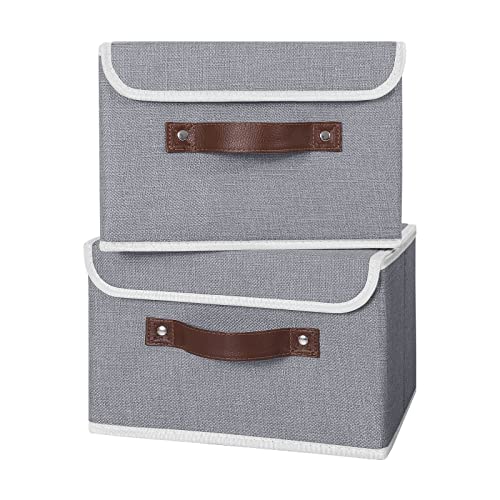 ANMINY Fabric Storage Box Bins with Lids, Gray, 10"x8"x7", 2 Pack - color: Gray, size: Small (Pack of 2)