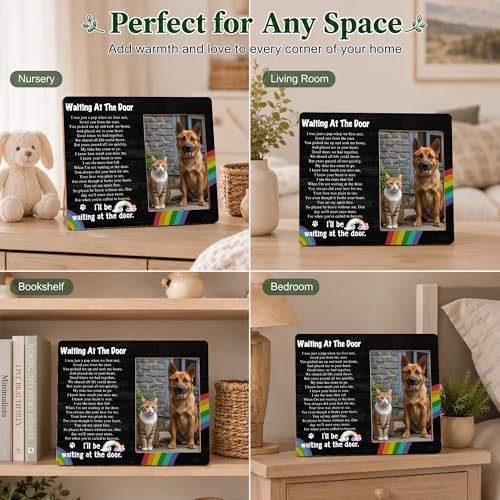 Pet Memorial Photo Frame - Waiting At The Door Dog Wooden Tabletop Picture Frame - Sympathy Memorial Gifts For Loss Of Dog Cat Owner - In Loving Memory Frame Favors -11