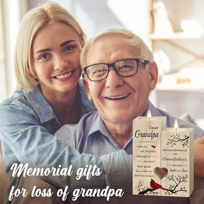 SteadStyle Grandpa Memorial Gifts, Memorial Cardinal Candlestick Holders | Loss of Grandpa Sympathy Gift, Memorial Bereavement Gifts for Loss of Grandfather, In Memory of Grandpa, Wooden Candlestick - style: Grandpa