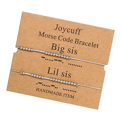 JoycuFF Inspirational Morse Code Bracelets for Women Silver Beads Jewelry Encouragement Mantra Gifts for Her - style: Silver Big sis/ Lil sis 2pcs
