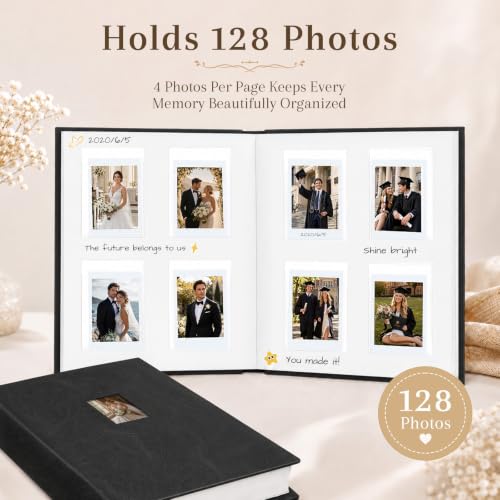 Ruibytree 128 Pockets Instant Mini Photo Album for 2x3 Pictures, Black | Writing Space, Premium Vegan Leather, Flat-Fit Clear Pocket, Wedding Guest Book for Polaroid 2x3 Photos, Graduation Keepsakes - color: 128 Pocket Black