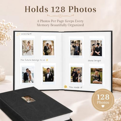 Ruibytree 128 Pockets Instant Mini Photo Album for 2x3 Pictures, Black | Writing Space, Premium Vegan Leather, Flat-Fit Clear Pocket, Wedding Guest Book for Polaroid 2x3 Photos, Graduation Keepsakes - color: 128 Pocket Black