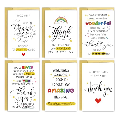 6 Pcs Thank you Cards with Envelope 8 x 5.3 Inches | Appreciation Card for Men, Women, Friend, Coworker, Teacher - color: White