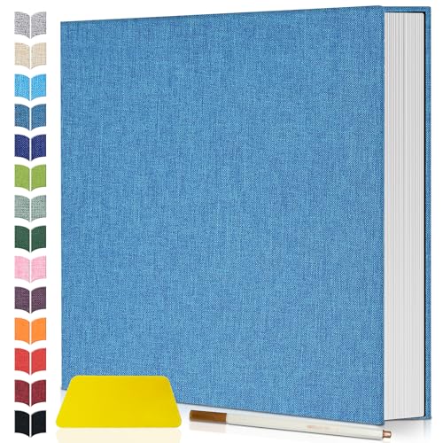 Artfeel Photo Album Self Adhesive Scrapbook,Large Photo Book for 4x6,5x7,8x10 Pictures,DIY Album for Baby Wedding Family Travel Birthday,with Metallic Pen and Scraper - color: Blue, size: 11.5"x10.6"40pages